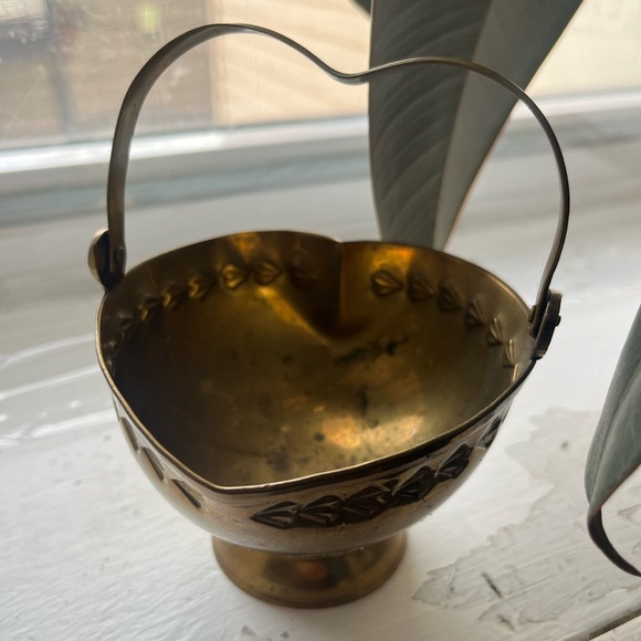 Vintage Other - Vintage Heart Shape Gold Solid Brass Basket with Handle